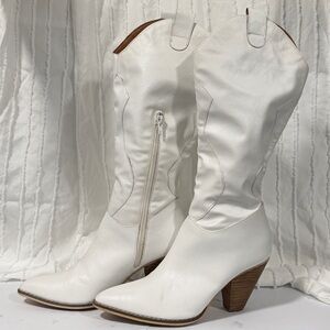 White leather cowboy boots with small heel